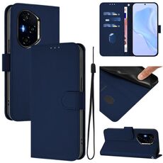 Custodia per telefono in pelle tinta unita per Honor 400 con cordino (blu navy)