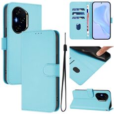 Custodia in pelle tinta unita per Honor 400 con cordino (blu cielo)