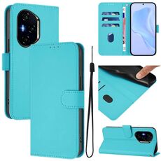 Custodia per telefono in pelle tinta unita per Honor 400 con cordino (Lake Blue)