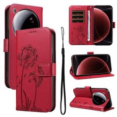 Per Xiaomi 15 Ultra 5G Global Dandelion Embossed Pattern Flip Custodia in Pelle per Telefono (Rosso)