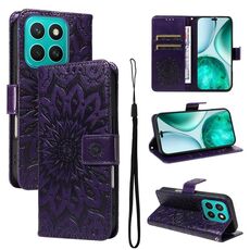Per Honor X8C 4G Custodia per telefono in pelle con motivo a girasole in rilievo globale (viola)