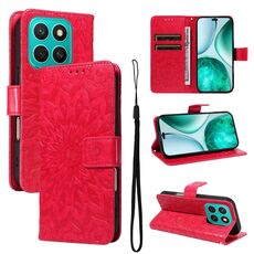 Per Honor X8C 4G Custodia per telefono in pelle con motivo a girasole in rilievo globale (rosso)