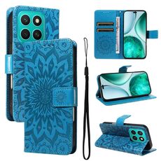 Per Honor X8C 4G Custodia per telefono in pelle con motivo a girasole in rilievo globale (blu)