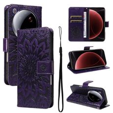 Per Xiaomi 15 Ultra 5G Global Embossed Sunflower Pattern Flip Custodia per telefono in pelle (viola)