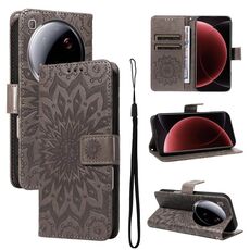 Per Xiaomi 15 Ultra 5G Global Embossed Sunflower Pattern Flip Custodia per telefono in pelle (grigio)
