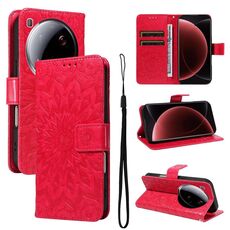 Per Xiaomi 15 Ultra 5G Global Embossed Sunflower Pattern Flip Custodia per telefono in pelle (rosso)