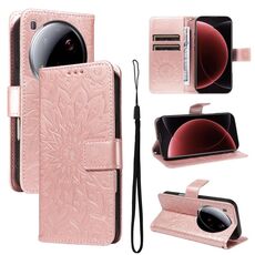 Per Xiaomi 15 Ultra 5G Global Embossed Sunflower Pattern Flip Custodia per telefono in pelle (rosa)