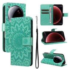 Per Xiaomi 15 Ultra 5G Global Embossed Sunflower Pattern Flip Custodia per telefono in pelle (verde)