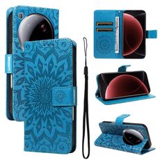 Per Xiaomi 15 Ultra 5G Global Embossed Sunflower Pattern Flip Custodia per telefono in pelle (blu)