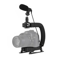 Stabilizzatore portatile a staffa DV portatile a forma di U / C PULUZ + Kit microfono video shotgun con testa treppiede a scarpa fredda per tutte le fotocamere reflex e videocamera DV domestica