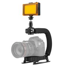 Stabilizzatore a staffa portatile portatile a forma di U / C PULUZ + kit luci da studio a LED con testa treppiede a scarpa fredda per tutte le fotocamere reflex e videocamera DV domestica