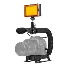 PULUZ U/C Forma Portatile Palmare DV Staffa Stabilizzatore + LED Studio Light + Video Shotgun Microfono Kit con Testa del Treppiede Cold Shoe per Tutte le Fotocamere SLR e Fotocamera DV Domestica