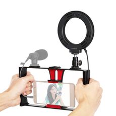 PULUZ 2 in 1 Vlogging Live Broadcast Smartphone Video Rig + Kit di luci per selfie a LED con anello da 12 cm da 4,7 pollici con testa per treppiede a scarpa fredda per iPhone, Galaxy, Huawei, Xiaomi, HTC, LG, Google e altri smartphone (rosso)