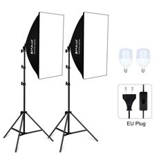 Pulluz Softbox Illuminazione Kit di illuminazione 2 Pz 50x70cm Foto Studio professionale Photography Attrezzatura leggera con 2 x Kit di illuminazione per fotographia della lampadina E27 (spina UE)