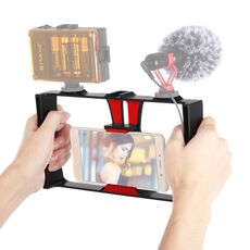 PULUZ Vlogging Live Broadcast Smartphone Video Rig Filmmaking Staffa stabilizzatrice per impugnatura di registrazione per iPhone, Galaxy, Huawei, Xiaomi, HTC, LG, Google e altri smartphone (rosso)