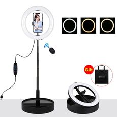 PULUZ 10,2 pollici 26 cm USB 3 modalità dimmerabile doppia temperatura colore LED anello curvo Vlogging selfie fotografia luci video con otturatore remoto Bluetooth e supporto da tavolo pieghevole e morsetto per telefono (nero)