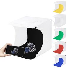 [Magazzino RUS] PULUZ 20 cm Include 2 pannelli LED Pieghevole portatile 1100LM Illuminazione fotografica Studio Tenda da tiro Kit con fondali a 6 colori (nero, bianco, giallo, rosso, verde, blu), Dimensioni spiegate: 24 cm x 23 cm x 23 cm