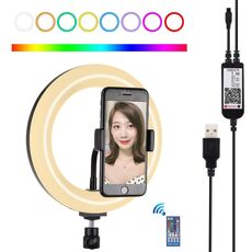 PULUZ 7,9 pollici 20 cm USB RGB dimmerabile LED Doppia temperatura colore LED Anello luminoso curvo Vlogging Selfie Fotografia Luci video con morsetto per telefono (Nero)