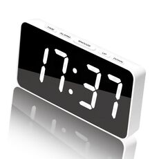 Orologio digitale a specchio a LED con porta di ricarica di tipo C e vano batteria 18650 (batteria non inclusa) (bianco + bianco)