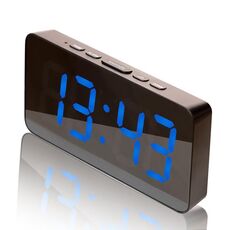 Orologio digitale a specchio a LED con porta di ricarica di tipo C e vano batteria 18650 (batteria non inclusa) (nero + blu)