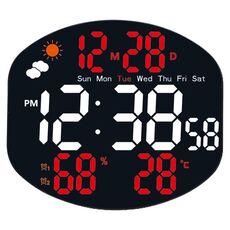 Orologio da parete digitale Stazione meteorologica Previsioni TEMP Umidità 2 Sveglia Orologio da tavolo con telecomando (rosso + bianco)