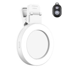 Specchio posteriore per selfie pieghevole con clip per cellulare, colore: bianco con telecomando