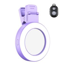 Specchio posteriore per selfie pieghevole con clip per cellulare, colore: viola con telecomando