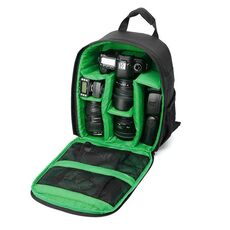 INDEPMAN DL-B012 Zaino per fotocamera portatile per sport all'aria aperta Borsa per GoPro, SJCAM, Nikon, Canon, Xiaomi Xiaoyi YI, Dimensioni: 27,5 * 12,5 * 34 cm (verde)