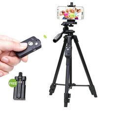 YUNTENG VCT-5208RM Supporto per treppiede in lega di alluminio e magnesio con telecomando Bluetooth e testa del treppiede e morsetto per telefono per fotocamera SLR e smartphone, altezza: 125 cm