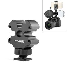 YELANGU YLG0601A A68 3-Head Cold Shoe Mount Adapter Microfono Flash Light Staffa di supporto in metallo (nero)