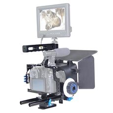 YELANGU YLG1105A Kit stabilizzatore gabbia videocamera con impugnatura con scatola opaca e messa a fuoco per Panasonic Lumix DMC-GH4 e G7 / Sony A7 e A7S e A7R e A7RII e A7SII