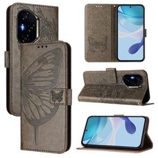 Custodia in pelle con motivo a farfalla in rilievo per Honor 400 (grigio)