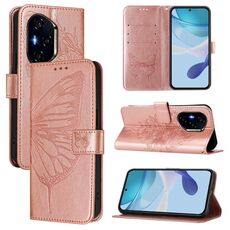 Custodia in pelle con motivo a farfalla in rilievo per Honor 400 (oro rosa)