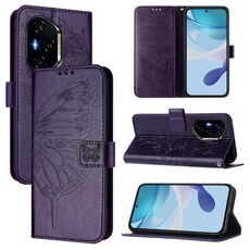 Custodia in pelle con motivo a farfalla in rilievo per Honor 400 (viola scuro)