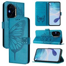 Custodia per telefono in pelle con motivo a farfalla in rilievo per Honor 400 (blu)
