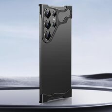 Per Samsung Galaxy S25 Ultra 5G Custodia per telefono con angoli in metallo senza cornice e pellicola per lenti (nero)