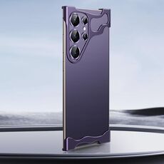 Per Samsung Galaxy S25 Ultra 5G Custodia per telefono con angoli in metallo senza cornice e pellicola per lenti (viola)