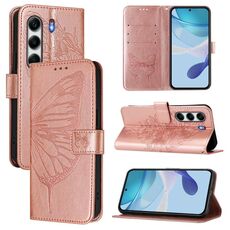 Per Tecno Camon 40 4G Custodia in pelle con motivo a farfalla in rilievo (oro rosa)