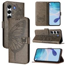 Per Tecno Camon 40 Pro 4G Custodia in pelle con motivo a farfalla in rilievo (grigio)