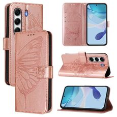 Per Tecno Camon 40 Pro 4G Custodia in pelle con motivo a farfalla in rilievo (oro rosa)