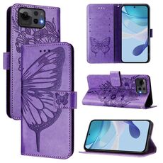 Per ASUS Zenfone 12 Ultra Custodia in pelle con motivo a farfalla in rilievo (viola)