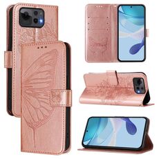 Per ASUS Zenfone 12 Ultra Custodia in pelle con motivo a farfalla in rilievo (oro rosa)