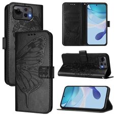 Per ASUS Zenfone 12 Ultra Custodia in pelle con motivo a farfalla in rilievo (nero)