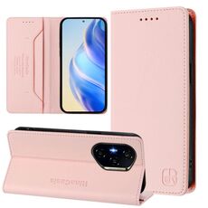 Per Honor 400 RC01 Custodia per telefono in pelle RFID con ventosa magnetica a doppia piega (rosa)