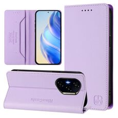 Per Honor 400 RC01 Custodia per telefono in pelle RFID con ventosa magnetica a doppia piega (viola chiaro)
