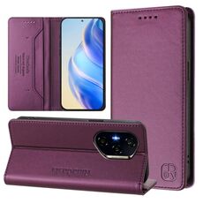 Per Honor 400 RC01 Custodia per telefono in pelle RFID con ventosa magnetica a doppia piega (viola)