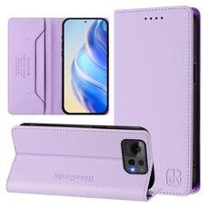 Per ASUS Zenfone 12 Ultra RC01 Custodia per telefono in pelle RFID con ventosa magnetica a doppia piega (viola chiaro)
