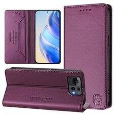 Per ASUS Zenfone 12 Ultra RC01 Custodia per telefono in pelle RFID con ventosa magnetica a doppia piega (viola)