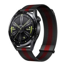 Cinturino Milanese con fibbia magnetica doppia universale Kalebol da 22 mm (nero rosso)