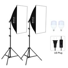 Pulluz Softbox Illuminazione Kit di illuminazione 2 pz 50x70cm Professional Photo Studio fotografia Attrezzatura leggera con 2 x E27 Kit di illuminazione fotografica per lampadina E27 (spina USA)